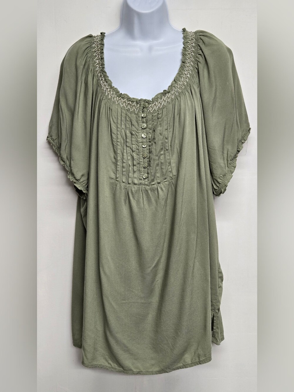 Faded Glory 3X Woven Peasant Top Olive Twist Pleated Rayon India New